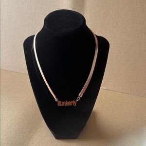 'Kimberly’ herringbone name plate necklace rose gold plated stainless steel